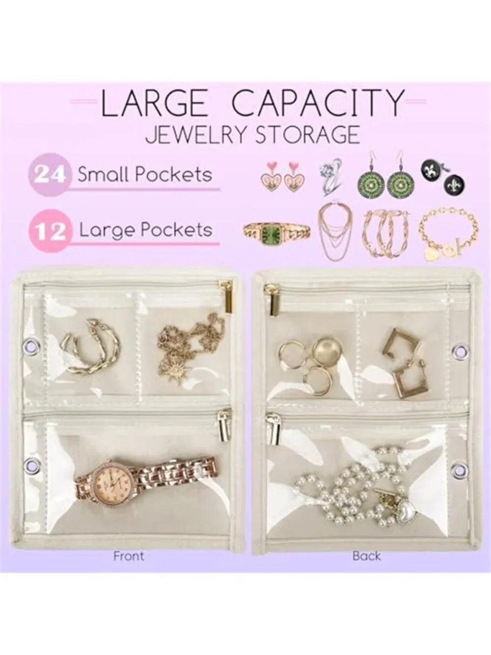 Travel Jewelry Organizer Case Binder Velvet Pouch Earring Ring Necklace Holder